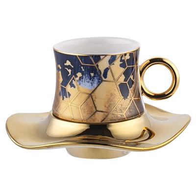 China Custom Luxury Fashion Coffee Cups Electroplating Gold Tea Cups and Saucer for sale