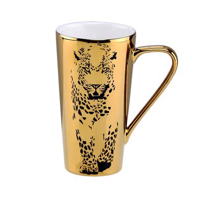 China 480CC Leopard Decal Gold Coffee Mug Electroplating for sale