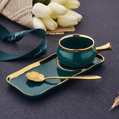 China Tea Nordic Gold Rim Ceramic Coffee Cup With Dessert Snack Tray for sale
