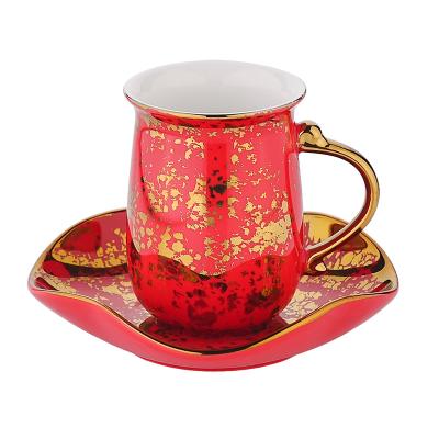 China 100ml Cups And Saucers Home Turkish Coffee Cups Set Arabic Red Gold for sale