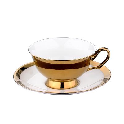 China Porcelain Cup and Saucer Electroplating Gold Plated Ceramic Coffee Cup Set for sale