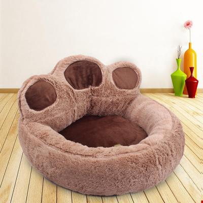 China Plush Warm Soft Plush Bear Paw Shape Pink Grey Coffee Pet Bed Cushion Sofa for sale