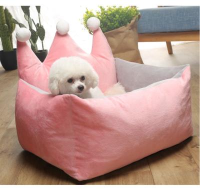 China Short Plush Pink Grey Yellow Princess Dog Bed With Crown Shape for sale