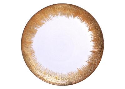 China OEM de Crystal Glass Plates da borda da folha de prata do ouro de 32cm sem chumbo à venda