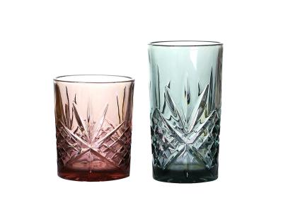 China Customized Logo Printing Solid Colored Hand Pressed 9 Oz Whiskey Glasses Thick Bottom, Colored Drinking Glases for sale