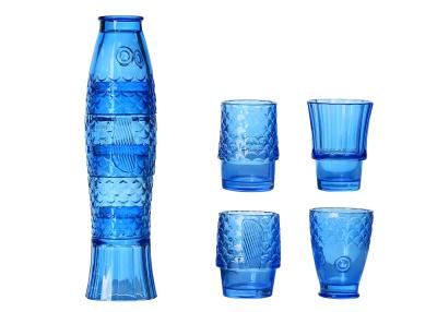 China Cobalt Blue Colored Whisky Glasses , BPA Free Holiday Drinking Glasses Fish Shape for sale
