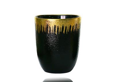 China Luxury Gold/Silver Foiled Solid Black Whisky Tumbler Glass With Flower Pattern for sale