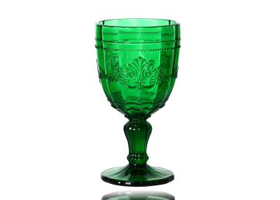 China 320ml Green Embossed Colored Crystal Wine Goblet Glasses For Home Deco, Antique Drinking Glass for sale