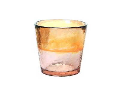 China 72mm Half Amber Colored Glass Votives Handmade Pressed for sale