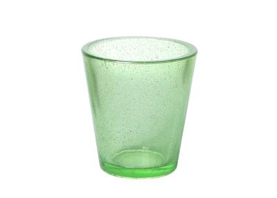 China 92mm Dense Bubble Green Colored Glass Candle Holder Hand Pressed for sale