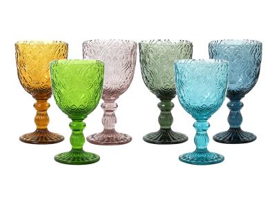 China Fire Polishing Colored Crystal Wine Glasses 280ml Hand Made Wine Goblets for sale