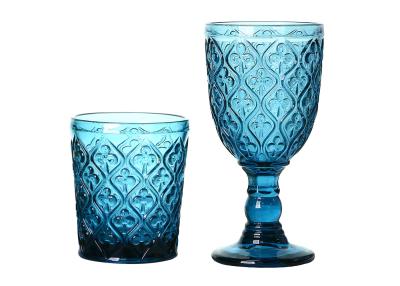China Solid Blue 10.5cm Coloured Whisky Glasses , 270ml Embossed Whiskey Glasses, Drinking Glass for sale