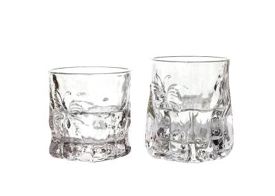 China Transparent 260ml 95mm Square Crystal Whiskey Glasses Butterfly Embossed for sale
