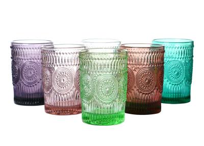 China 11oz Tumbler Drinking Glass , Sunflower Embossed Hotel Collection Highball Glasses for sale