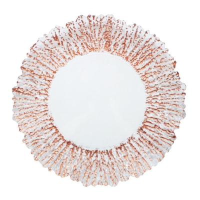 China 13 Inch Flower Electroplated Round Glass Charger Plates Painted for sale