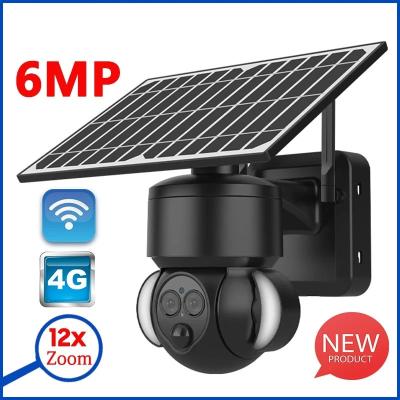 China 6MP HD IP Solar Security Camera 4G PTZ Dual Lens 12X Zoom Black Color for sale