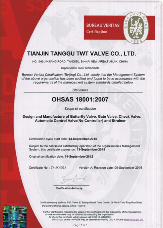 Bureau Veritas Certification - Tianjin Tanggu TWT Valve Co., Ltd.