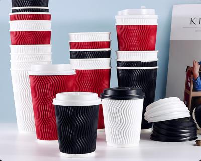 China Custom Logo Professional Film Disposable Ripple Paper Cup Beverage Cup for sale
