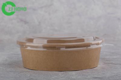 Китай Устранимый контейнер салата круга бумажного шара 32oz Kraft с ясной пластиковой крышкой продается
