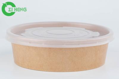China Food Grade Recyclable Kraft Takeaway Food Container Paper Bowl 500ml With PP White Lid for sale