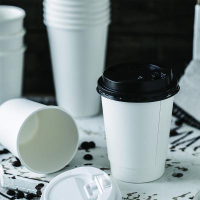 China 12oz Custom Logo Disposable Insulated Paper Cups White Eco Friendly Takeaway for sale