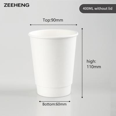 China Single Use Custom Disposable Coffee Cups Recyclable 12oz 400cc Double Layer White Paper for sale