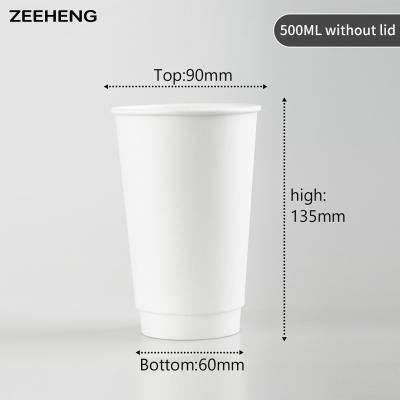 China Disposable 16oz 500ml Paper Coffee Cups Double Layer PE Lined White Hollow Heat Proof for sale