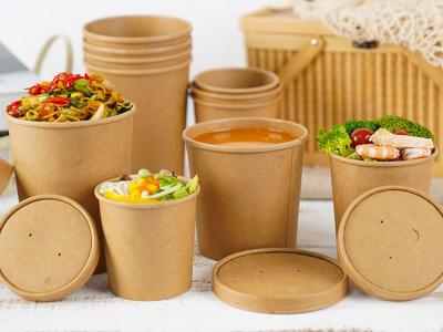 China 1000ml cuencos de ensalada disponibles del PLA Kraft, tazas de la sopa con hacer juego las tapas en venta