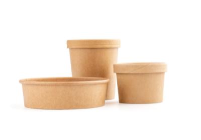 China Biodegradable Disposable Kraft Paper Bowls With Lids 32oz for sale
