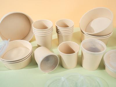 China Disposable 335 Gsm Bamboo Pulp Paper Bowls Takeaway 16 Oz With Lids en venta
