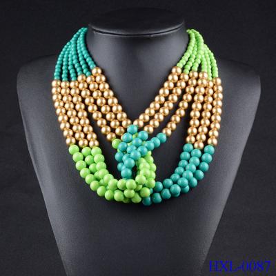 China Mixed Charm Bead Cluster Wave Multi Strand Statement Bib Necklace for sale