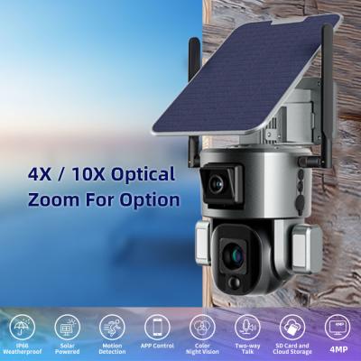 China Câmera de segurança de lente dupla com zoom óptico 10X IP65 externa 4G solar câmera CCTV à venda