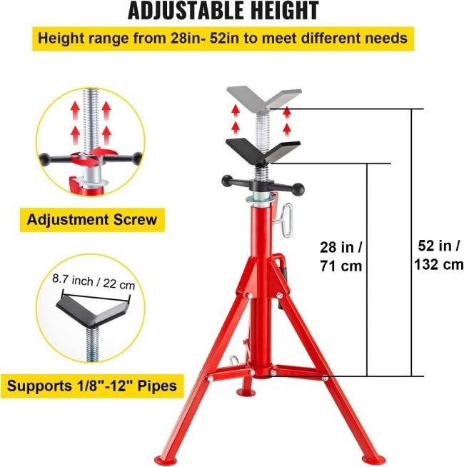 Close-up view of pipe stand's durable V-head and locking ring