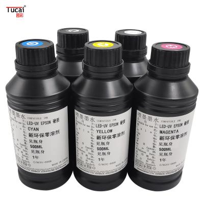 China LED UV-inkt van hoge kwaliteit en goede prijs voor Epson DX5 DX7 DX10 XP600 TX800 4720 1390 1800 voor mobiele telefoonhoes/glas Te koop