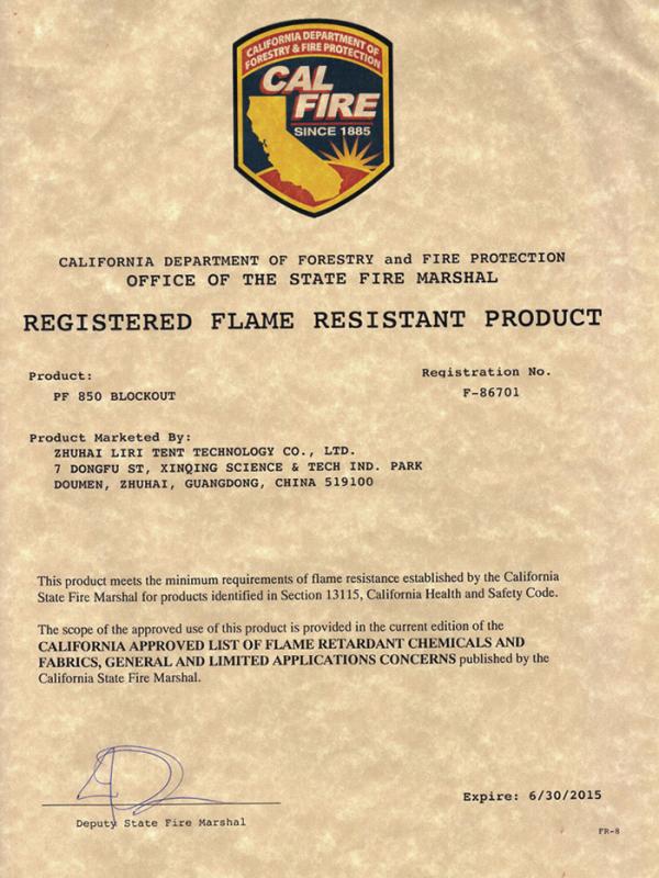 United States fire protection certificate - Liri Architecture Technology (Guangdong)  Co., Ltd