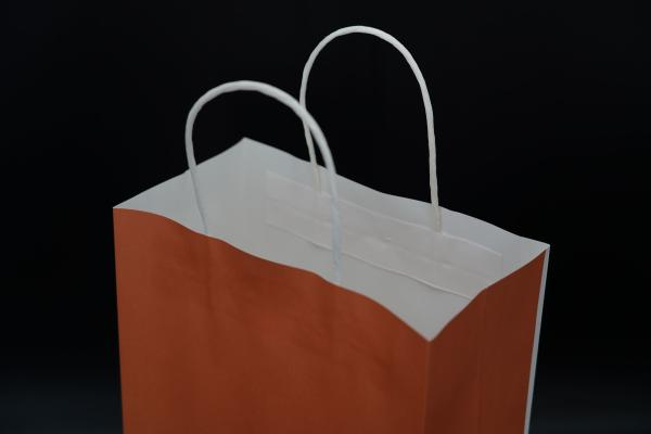 Quality Custom Orange Eco Paper Bags With Handles Twisted Solid Plate Printing for sale