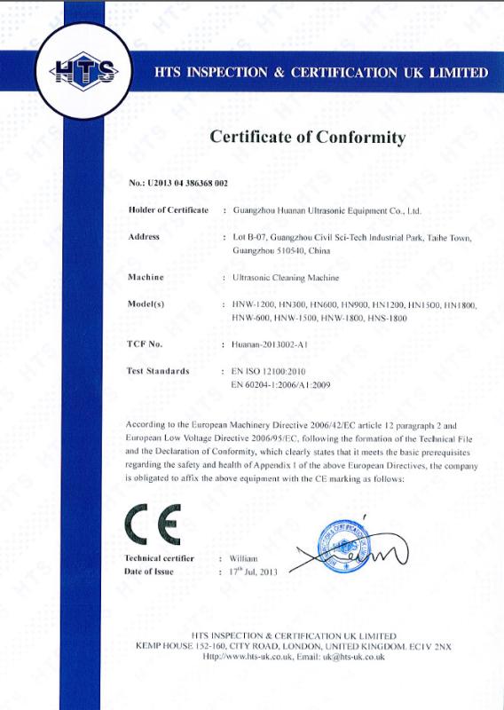 CE - Guangzhou Huanan Ultrasonic Equipment Co.,Ltd