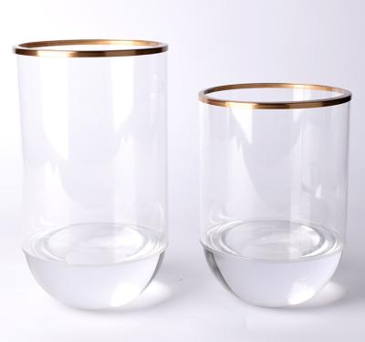 China Clear Crystal Cylinder Flower Vases Wedding Centerpiece with Gold Rim for home wedding decor for sale