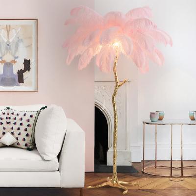China Brass Floor Stand 0.8 Meter Pink Ostrich Feather Lamp for sale