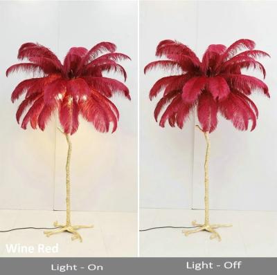 China Bedroom Lighting Decoration Wine Red Ostrich Feather Lamp for sale