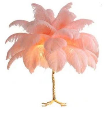 China Pink Decorative Tabletop Ostrich Feather Palm Tree Lamp for sale
