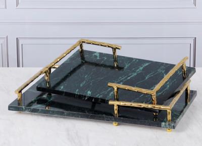 China Home Decorative Display Marble Tray Rectangle With Metal Frame for sale