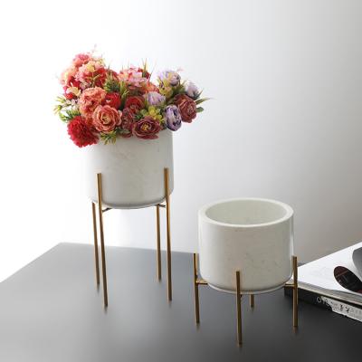 Chine White marble ceramic decorative flower planter pots White Marble and Brass Gold Stand à vendre