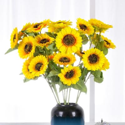 China OEM Three Heads Artificial Sunflower Bundle 90cm Length For Bar Club for sale