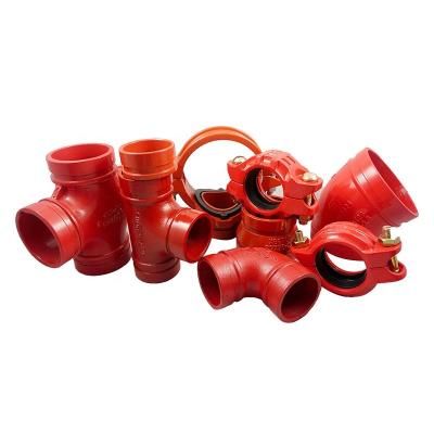 China Red Cplor Grooved Mechanical Tee RAL3000 Ductile Iron Pipe Fitting for sale