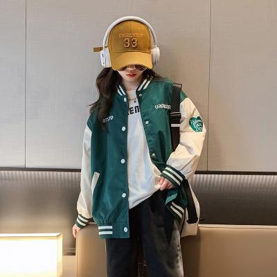 China Spring Autumn Girls Printed Patchwork Baseball Jacket Windproof for sale