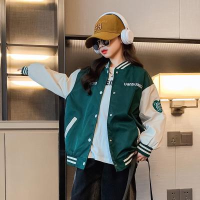 China Children Aged 4-16 Girls Baseball Jacket Windproof Green And White for sale