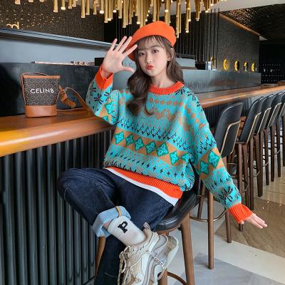 China Geometric Pattern Childrens Winter Clothes Round Neck Jacquard Craft Sweater for sale
