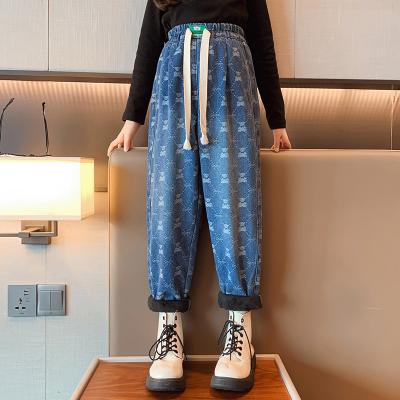 Китай Толстая джинсовая повседневная детская зимняя одежда Джинсы для девочек-подростков Брюки Пушистые мягкие продается