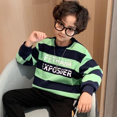 China Green And Black Boys Striped Crewneck Sweater Letter Printed for sale